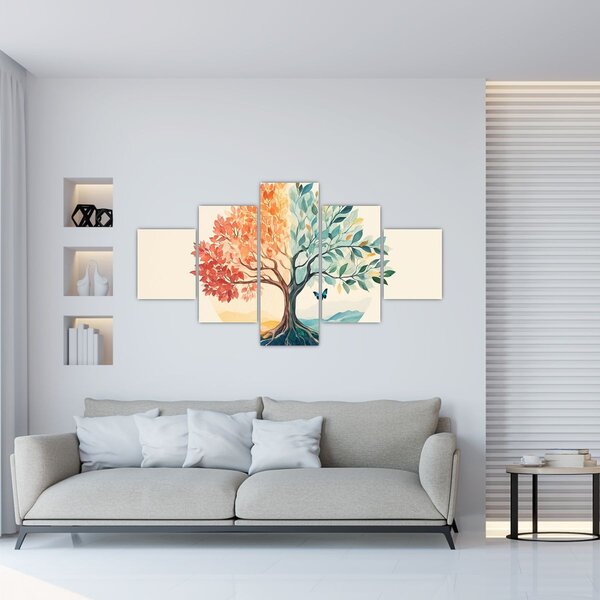 Obraz – Podwójne drzewo z motylem (125x70 cm)