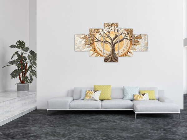 Obraz – Złote drzewo życia w mozaice (125x70 cm)
