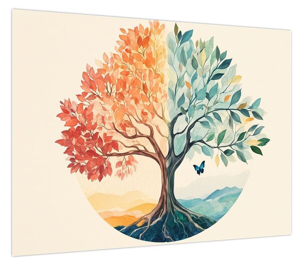 Obraz – Podwójne drzewo z motylem (70x50 cm)