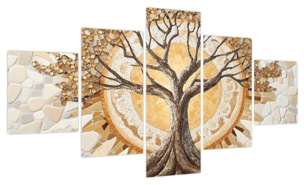 Obraz – Złote drzewo życia w mozaice (125x70 cm)