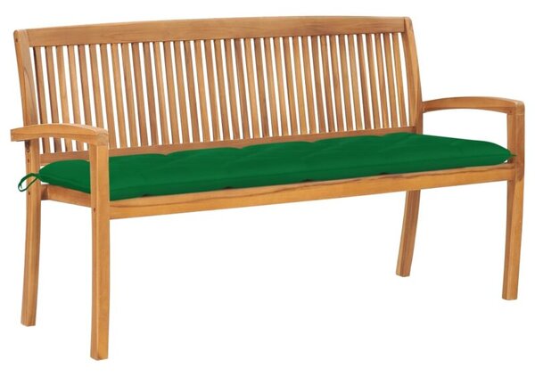 Sztaplowana ławka ogrodowa z poduszką, 159 cm, drewno tekowe