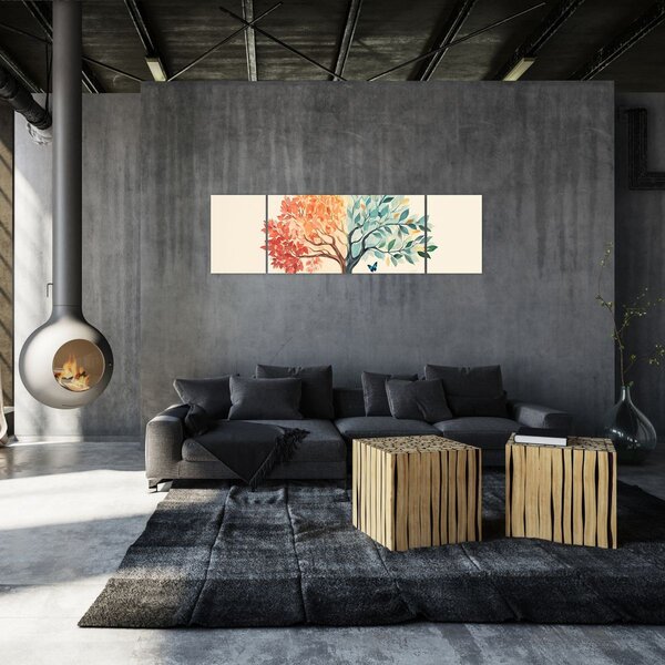 Obraz – Podwójne drzewo z motylem (170x50 cm)