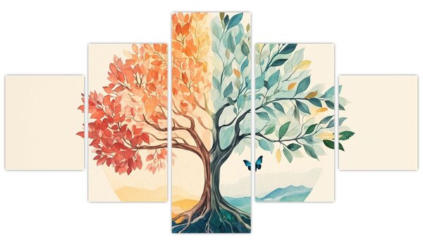 Obraz – Podwójne drzewo z motylem (125x70 cm)