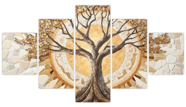 Obraz – Złote drzewo życia w mozaice (125x70 cm)