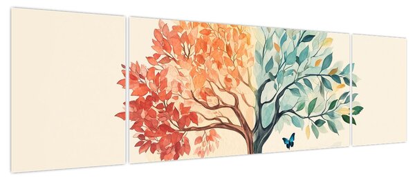 Obraz – Podwójne drzewo z motylem (170x50 cm)
