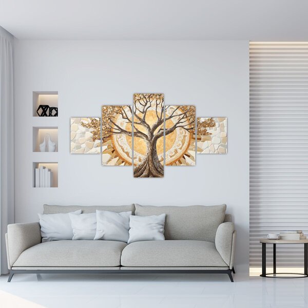 Obraz – Złote drzewo życia w mozaice (125x70 cm)