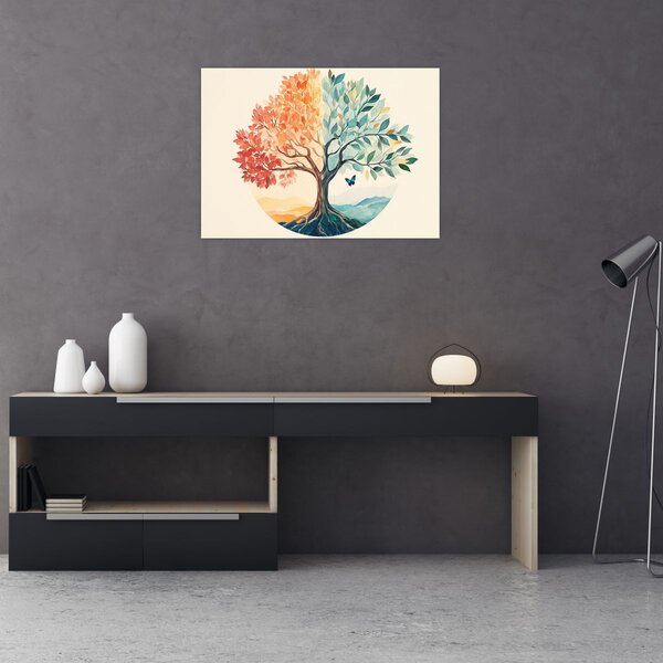 Obraz – Podwójne drzewo z motylem (70x50 cm)