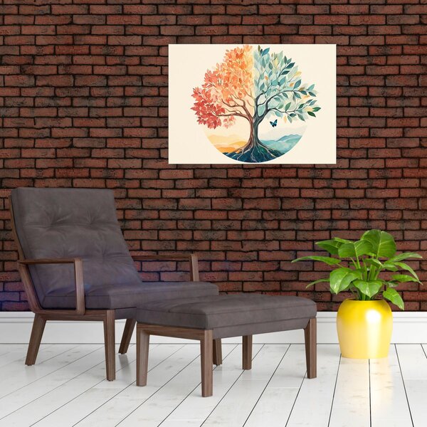 Obraz – Podwójne drzewo z motylem (70x50 cm)
