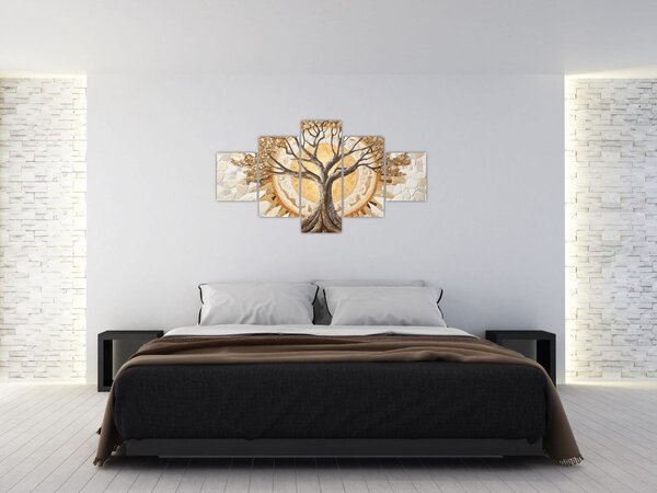 Obraz – Złote drzewo życia w mozaice (125x70 cm)