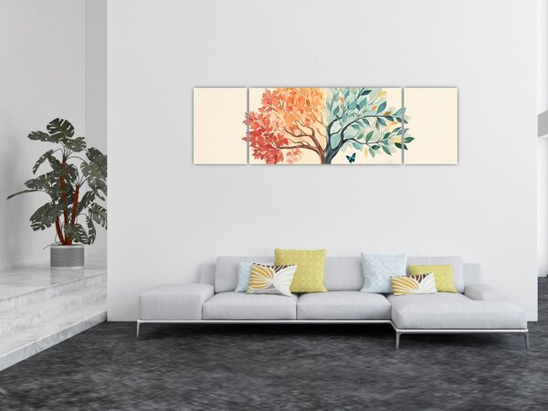 Obraz – Podwójne drzewo z motylem (170x50 cm)