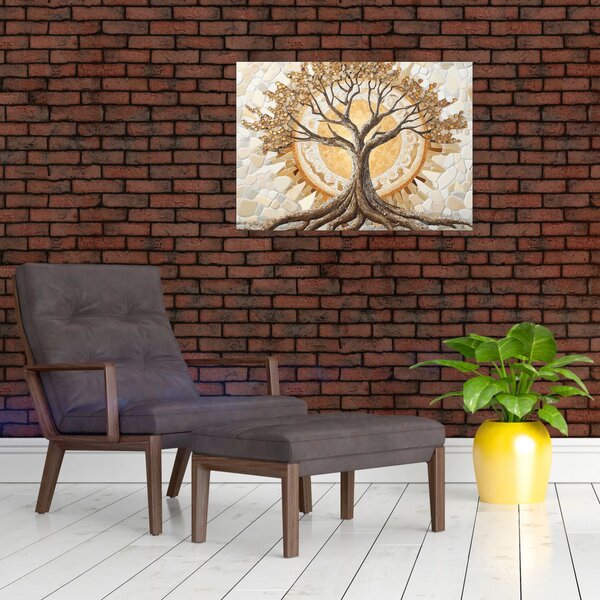 Obraz – Złote drzewo życia w mozaice (70x50 cm)