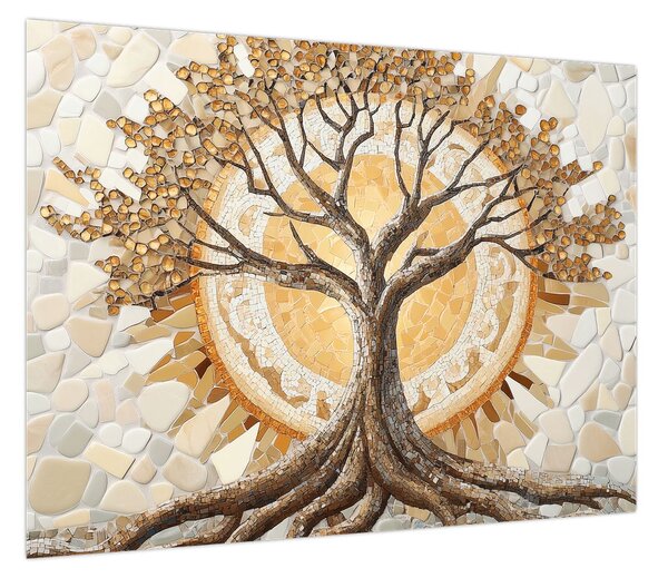 Obraz – Złote drzewo życia w mozaice (70x50 cm)