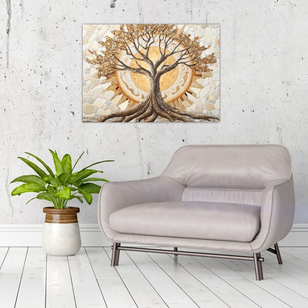 Obraz – Złote drzewo życia w mozaice (70x50 cm)