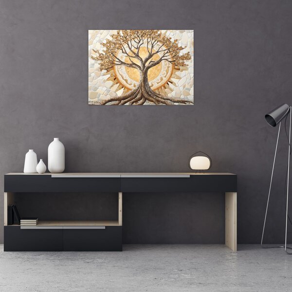 Obraz – Złote drzewo życia w mozaice (70x50 cm)