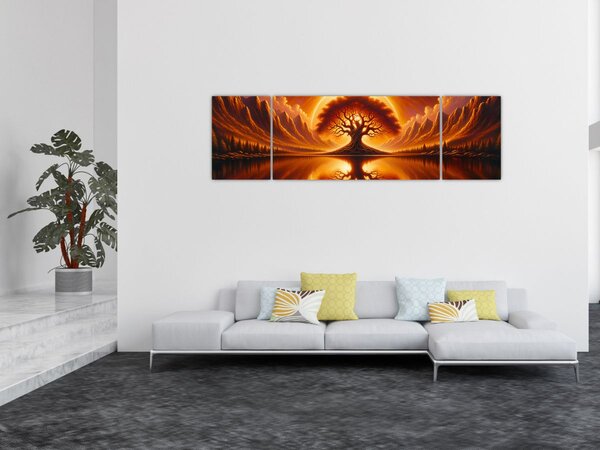 Obraz – Drzewo w krwawym słońcu (170x50 cm)