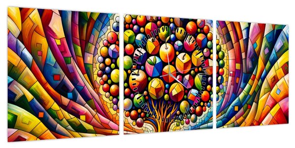 Obraz – Kolorowe drzewo z jabłkami (z zegarem) (90x30 cm)