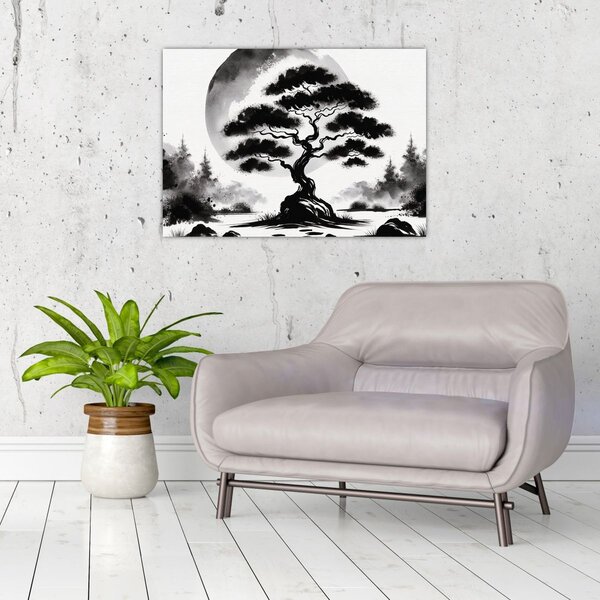 Obraz – Czarno-biały bonsai (70x50 cm)