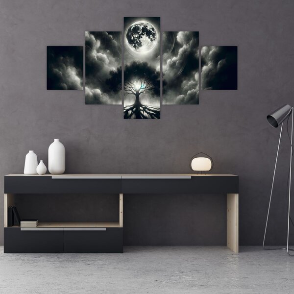 Obraz – Czarno-białe drzewo w pełni księżyca (125x70 cm)