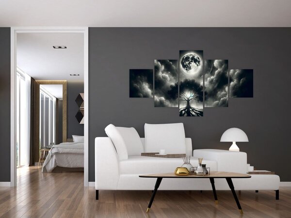 Obraz – Czarno-białe drzewo w pełni księżyca (125x70 cm)