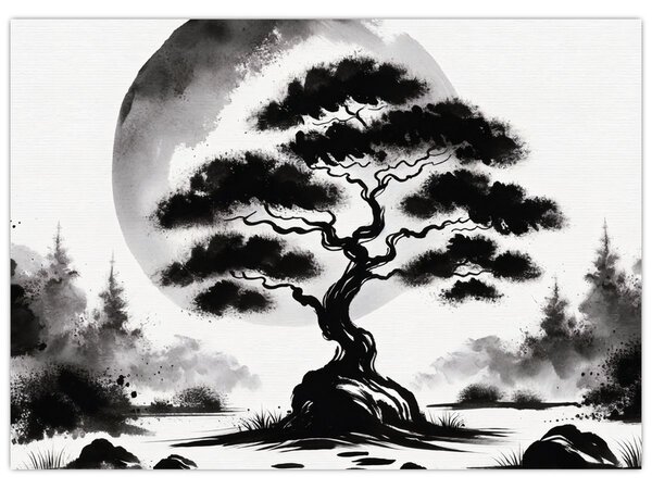 Obraz – Czarno-biały bonsai (70x50 cm)