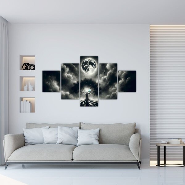 Obraz – Czarno-białe drzewo w pełni księżyca (125x70 cm)