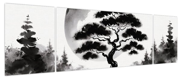 Obraz – Czarno-biały bonsai (170x50 cm)