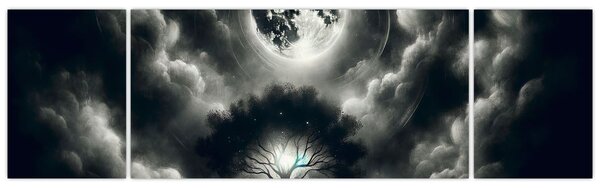 Obraz – Czarno-białe drzewo w pełni księżyca (170x50 cm)