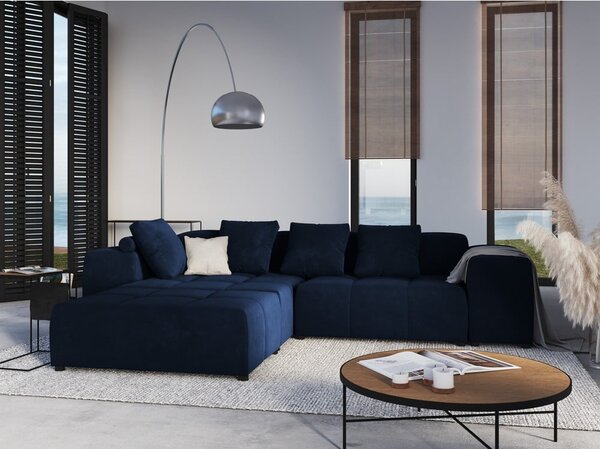 Niebieski aksamitny podnóżek Rome Velvet – Cosmopolitan Design