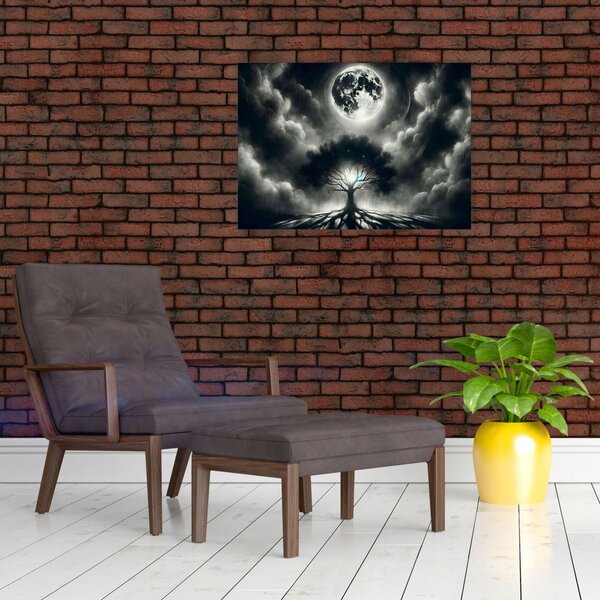 Obraz – Czarno-białe drzewo w pełni księżyca (70x50 cm)