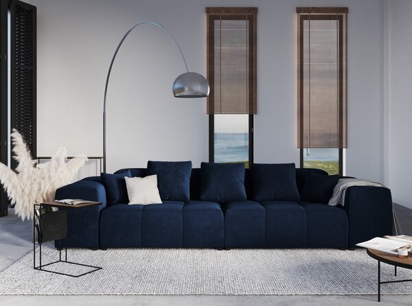 Niebieski aksamitny podnóżek Rome Velvet – Cosmopolitan Design