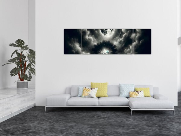 Obraz – Czarno-białe drzewo w pełni księżyca (170x50 cm)