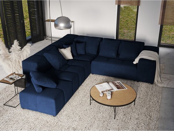 Niebieski aksamitny podnóżek Rome Velvet – Cosmopolitan Design
