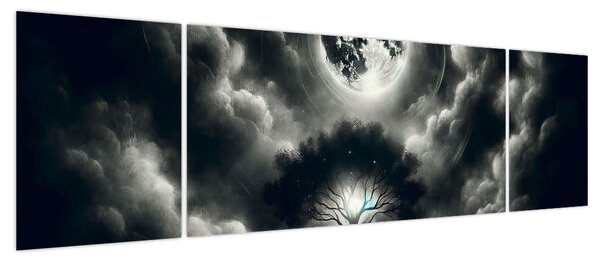 Obraz – Czarno-białe drzewo w pełni księżyca (170x50 cm)