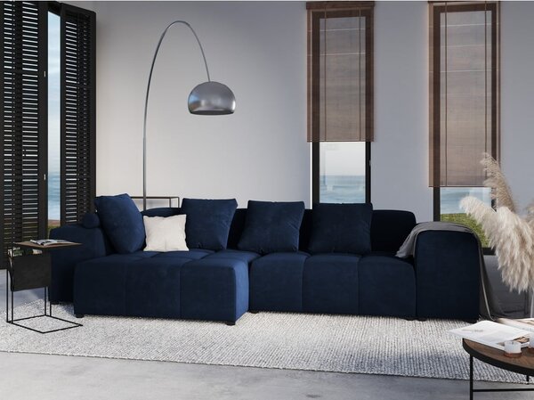 Niebieski aksamitny podnóżek Rome Velvet – Cosmopolitan Design