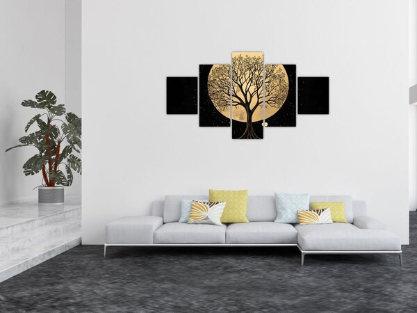 Obraz – Drzewo w złotej pełni księżyca I. (125x70 cm)