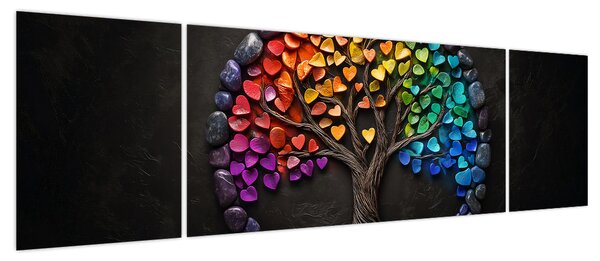 Obraz – Drzewo pełne kolorowych serc (170x50 cm)