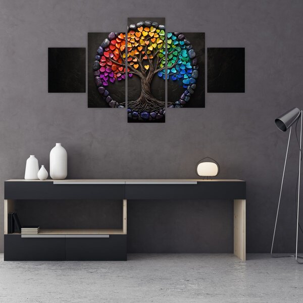 Obraz – Drzewo pełne kolorowych serc (125x70 cm)