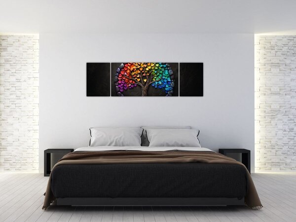 Obraz – Drzewo pełne kolorowych serc (170x50 cm)