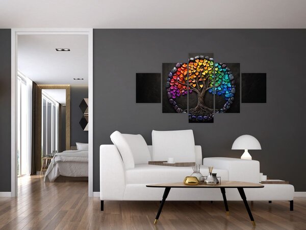 Obraz – Drzewo pełne kolorowych serc (125x70 cm)