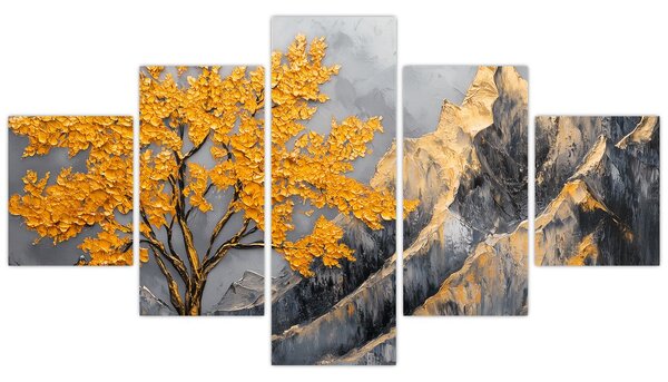 Obraz – Złote drzewo w górach (125x70 cm)
