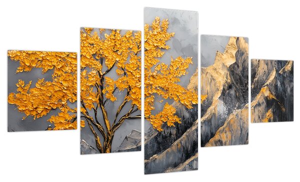 Obraz – Złote drzewo w górach (125x70 cm)