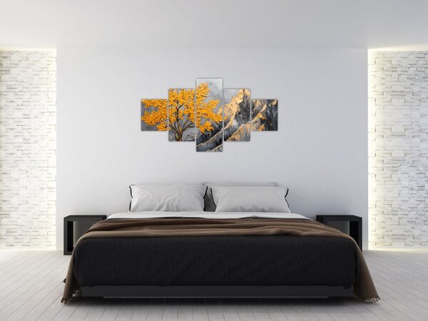Obraz – Złote drzewo w górach (125x70 cm)