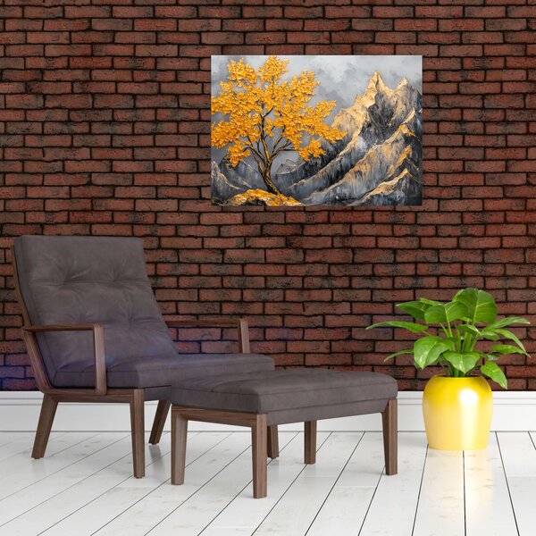 Obraz – Złote drzewo w górach (70x50 cm)