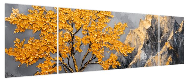 Obraz – Złote drzewo w górach (170x50 cm)