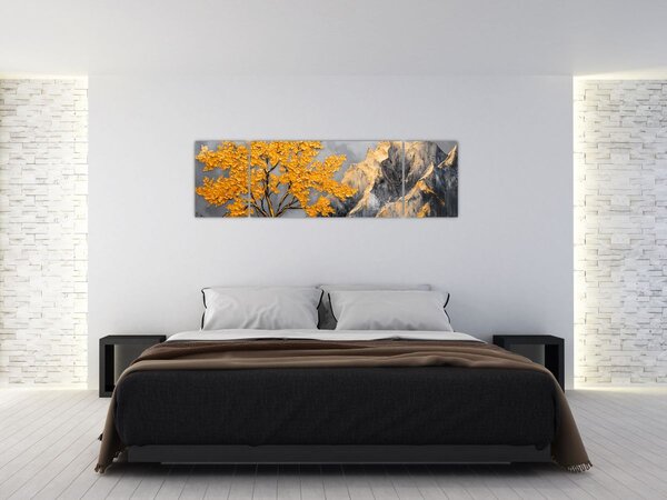 Obraz – Złote drzewo w górach (170x50 cm)