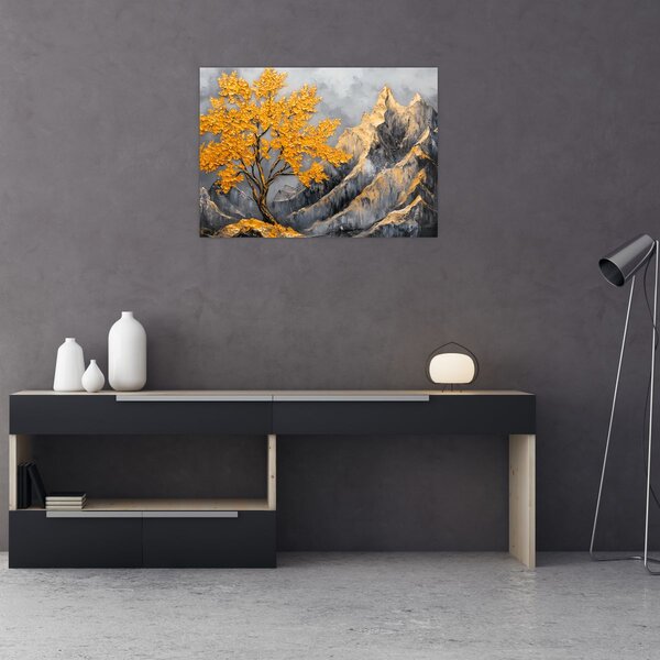 Obraz – Złote drzewo w górach (70x50 cm)