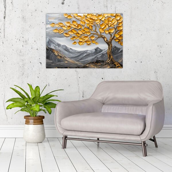 Obraz – Drzewo ze złotymi liśćmi (70x50 cm)