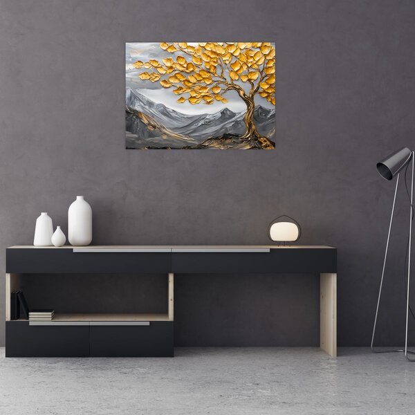 Obraz – Drzewo ze złotymi liśćmi (70x50 cm)
