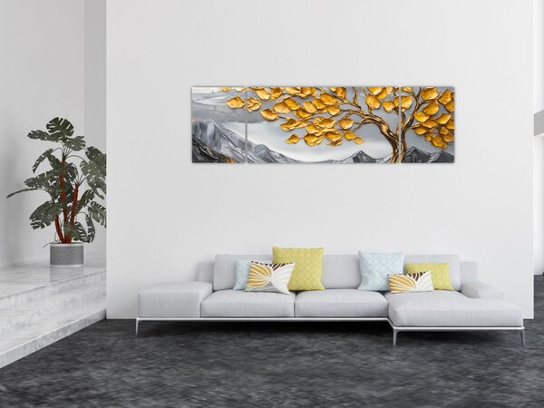 Obraz – Drzewo ze złotymi liśćmi (170x50 cm)