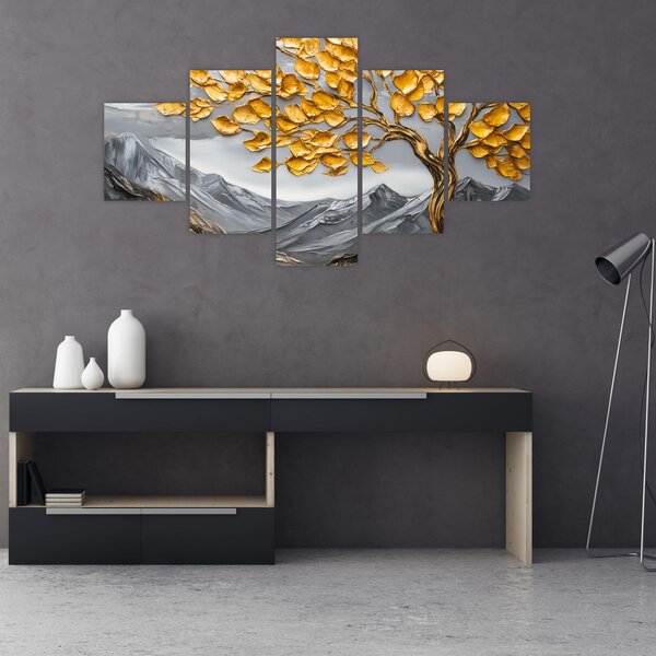 Obraz – Drzewo ze złotymi liśćmi (125x70 cm)